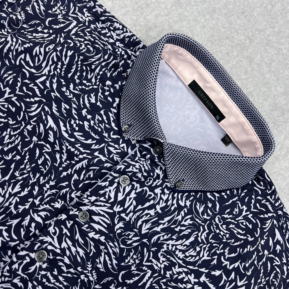 Greyson Maltese Howler Hills Polo Mens XL Navy Blue White Floral Button Shirt